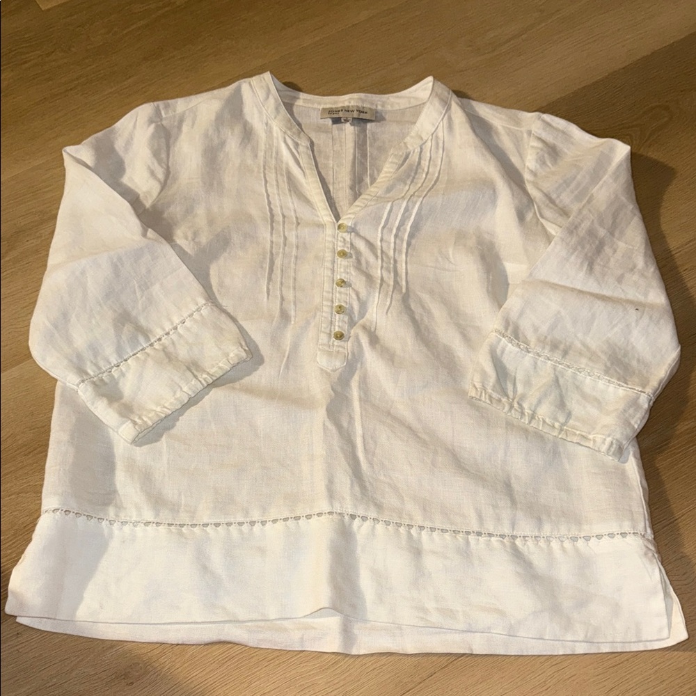 White Linen Blouse with Button Detail